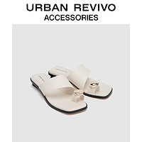 URBAN REVIVO2024夏季女士时尚平底方头夹趾拖鞋UAWS40081 米白 39