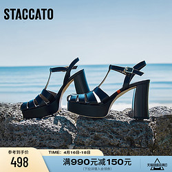 STACCATO 思加图 新款芭比鞋镂空罗马凉鞋气质粗跟女鞋黑色EJW03BL3