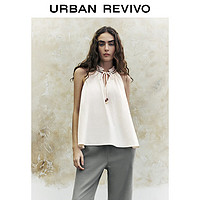 URBAN REVIVO 女士度假风撞色织带无袖罩衫衬衫 UWH240060 象牙白 M