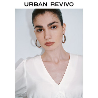 URBAN REVIVO 女士法式气质泡泡袖捏褶V领衬衫 UWG240100 本白 XS