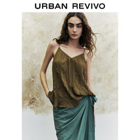URBAN REVIVO 女士都市魅力气质褶皱短款V领吊带衫 UWH240067 深卡其 S