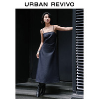 UR2024夏季女装复古褶皱收腰一字领牛仔连衣裙UWG840097 蓝色 XL