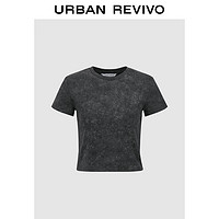 URBAN REVIVO 女士潮流休闲复古水洗圆领修身T恤 UWV440087 深灰 M