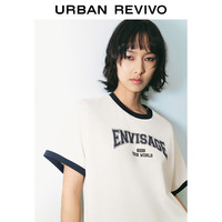 URBAN REVIVO 女士潮流拼接撞色印花棉质圆领短袖T恤 UWV440116 本白 S