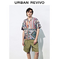 URBAN REVIVO 男士度假休闲趣味印花棉质开襟衬衫 UML240037 黄绿 S