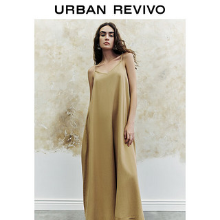 URBAN REVIVO 女士时尚慵懒休闲百搭长款吊带连衣裙 UWH840076 卡其 L