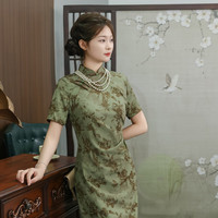 俏娘鱼气质优雅淑女范改良大花旗袍2024年春季复古名媛老上海 绿色(裙长116左右) S