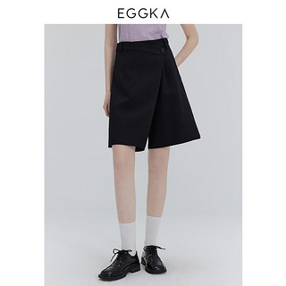 EGGKA 五分西装裤薄款2024春夏垂感宽松阔腿精致小众休闲短裤 黑色 L