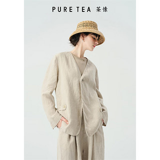 茶·愫【柟柏系列】puretea茶愫亚麻直筒长袖通勤短外套女2024春季 麦色 S