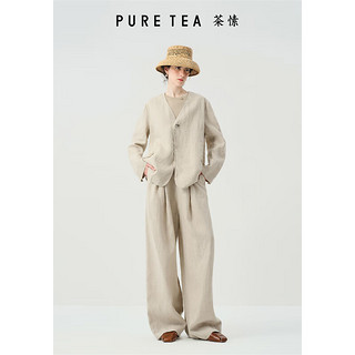 茶·愫【柟柏系列】puretea茶愫亚麻直筒长袖通勤短外套女2024春季 麦色 S