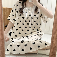 婧麒（JOYNCLEON）春夏家居服女士春夏季睡衣宽松连衣裙家居睡裙舒适透气 方领黑色爱心Jsy126753