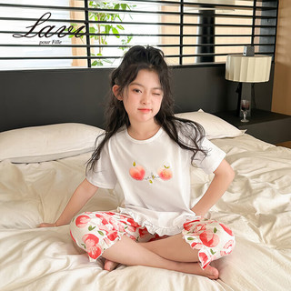 Lavi童装儿童短袖短裤女童睡衣绵软薄款中大童家居服 本白 120