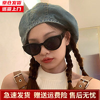 槿城水洗牛仔贝雷帽女夏复古显脸小蓓蕾画家帽日系百搭大头围帽子L963 复古蓝 M(56-59cm)