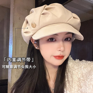 柠月静苼云朵帽子女秋冬显脸小黑色贝雷帽时尚百搭休闲韩系八角帽 黑色