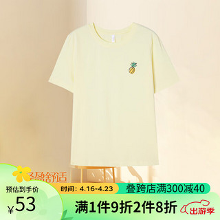 香蜜闺秀【创意菠萝图案】可爱水果印花纯棉短袖T恤女家居服舒适可外穿 柠檬黄 M