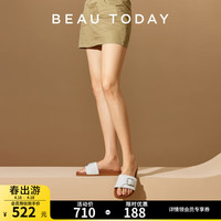 BEAUTODAY一字拖鞋女鞋外穿2024春夏季平底沙滩凉鞋复古织鞋子女凉拖 米白色 35
