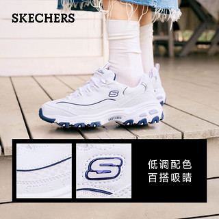 斯凯奇（Skechers）女鞋小白熊女士休闲鞋子厚底增高百搭运动软底老爹鞋女99999863 白色/海军蓝色/WNV 36.5