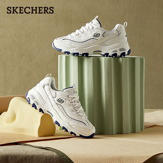 斯凯奇（Skechers）女鞋小白熊女士休闲鞋子厚底增高百搭运动软底老爹鞋女99999863 白色/海军蓝色/WNV 36.5