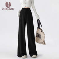 unisunny裤春夏季外穿抽绳无托腹阔腿裤孕早期休闲裤糯米裤打底裤子 黑色 M