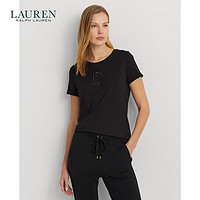 LAUREN RALPH LAUREN 拉夫劳伦 女装 24年春宽松版珠饰徽标平纹针织T恤RL61946 001-黑色 XXS