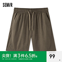 森马（Semir）森马休闲中裤男2024夏季纯色简约百搭直筒短裤抽绳品质肌理感 橄榄绿40800 180/84A/XL