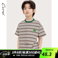 纯一良品(CUNYI)童装男童短袖T恤2024夏季中大童儿童百搭条纹上衣 咖色条纹 140cm