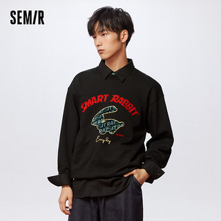 Semir 森马 卫衣男慵懒风上衣基础百搭男生印花情侣套头衫潮 [A款]黑色90001 175/92A/L