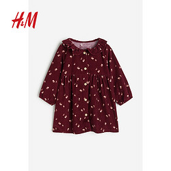 H&M 春季新款童装女婴红色有领灯芯绒连衣裙1165939 深红色/花卉 90/52