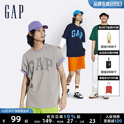 Gap 盖璞 男装2024春夏撞色LOGO简约基础款圆领纯棉短袖T恤465796