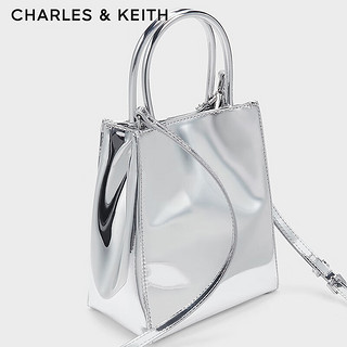 CHARLES&KEITH24夏纯色褶皱磁吸手提斜挎托特包女CK2-30782347 Silver银色 S