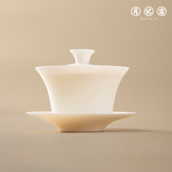 月记窑 羊脂玉瓷“义薄云天”超薄胎三才盖碗130ml高端茶具泡茶器 义薄云天大盖碗