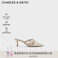CHARLES&KEITH24夏法式尖头外穿细跟包头半拖鞋CK1-61720186 Nude肉色 34