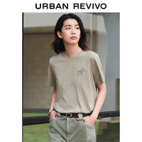 URBAN REVIVO 女士基础圆领刺绣短袖T恤衫 UWH440044 灰绿 XS