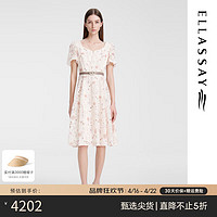 歌力思（ELLASSAY）2024夏季优雅经典温柔遮胯提花水滴方领连衣裙女EWE352Y03000 驼色织提花绣花（4.15） L