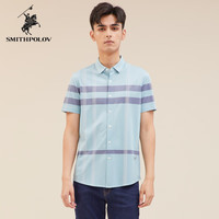 斯密特保罗（SMITHPOLOV）休闲上衣时尚休闲短袖衬衫衬衣男舒适含桑蚕丝男式衬衫男 绿格 46