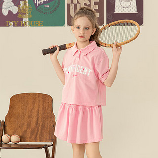 IVY HOUSE常春藤儿童装女童2024夏季  时尚套装运动字母polo两件套透气 粉红色（套装） 150cm