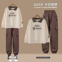 优优1点（Yoyo one）女童工装裤春秋2024儿童粉色纯棉裤子大童运动长裤炸街休闲裤 4827杏+16096军绿 140cm