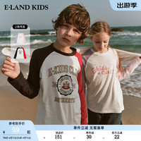 E·LAND KIDS童装2024年早春男女童复古撞色印花长袖T恤 Navy藏青色/59 120cm