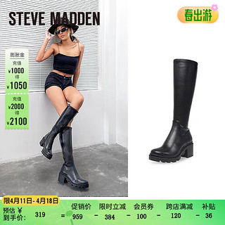 STEVE MADDEN秋冬粗跟厚底弹力靴长筒靴女 ABERDEEN 黑色 36