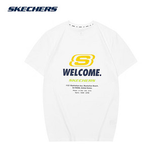 SKECHERS 斯凯奇 短袖夏季百搭舒适衣服情侣宽松简约t恤 L224U131-0019 亮白色