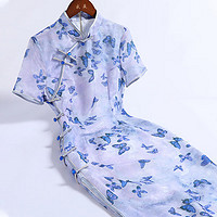 戚薇新中式旗袍夏季2024蓝色气质复古民国少女日常可穿年轻款 紫色 S