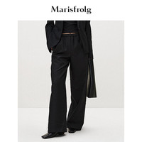 Marisfrolg玛丝菲尔早春压褶阔腿裤女2024通勤直筒裤休闲裤 黑色 L