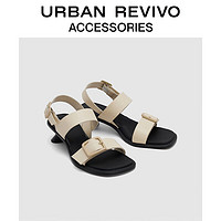 URBAN REVIVO2024夏季女士时尚条带小坡跟凉鞋UAWS40071 米白 38
