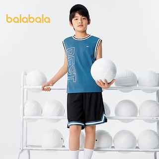 巴拉巴拉 童装儿童套装男童2024夏装中大童短袖运动篮球两件套 蓝黑色调00489 160cm