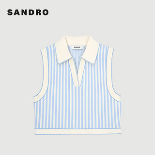 SANDRO2024春夏女装法式蓝色条纹短款针织无袖上衣SFPPU02273 D251/蓝色 3