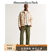 ABERCROMBIE & FITCH男装 24春美式时尚复古亚麻混纺松紧腰长裤 356733-1 橄榄绿图案 M (180/80A)