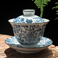 TAOMI 陶迷 盖碗茶杯 青花瓷大号三才盖碗家用陶瓷功夫茶具大容量单个泡茶碗 盘花盖碗