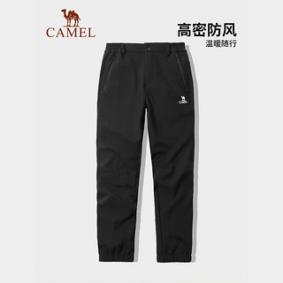 骆驼（CAMEL）户外软壳裤女防泼水束脚加绒保暖防风户外登山长裤男 A23CA6J034 幻影黑女 S