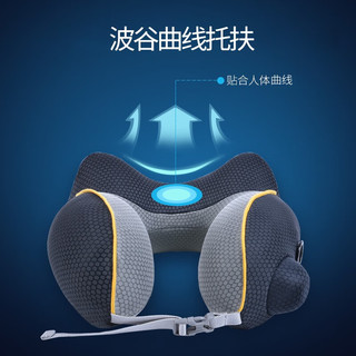 易旅Etravel 充气U型枕护颈枕 旅行出差办公室午睡头枕靠枕U形枕便携飞机火车汽车枕 深邃蓝拼灰 (套装）