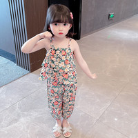 美绮棉童装女孩夏装女童吊带上衣两件套衣服女宝宝夏季薄款休闲套装 雏菊套装白底 90码 1-2岁(身高85左右)